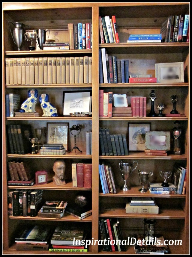 arranging shelves with personal items