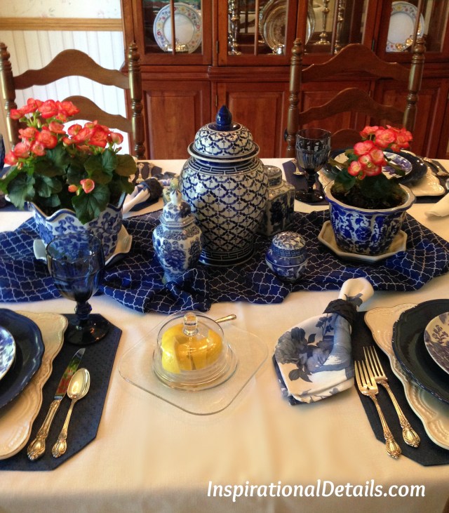 cobalt blue & white tablescape