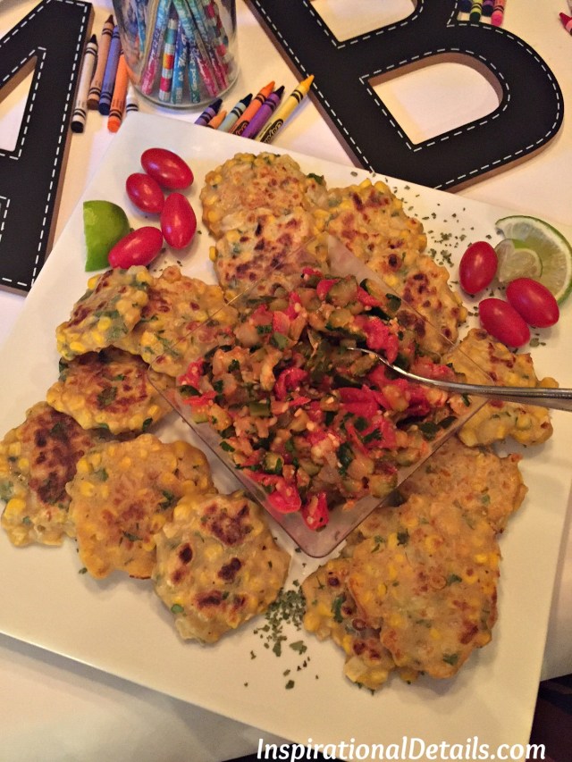 corn fritters with spicy zucchini salsa