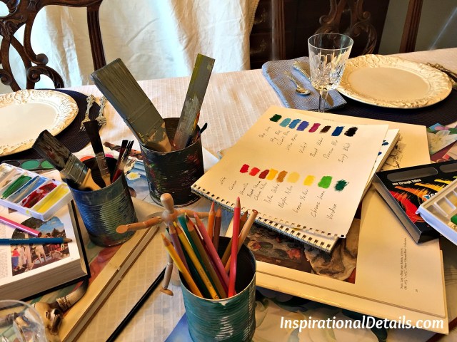 artist materials ideas for tablescapes