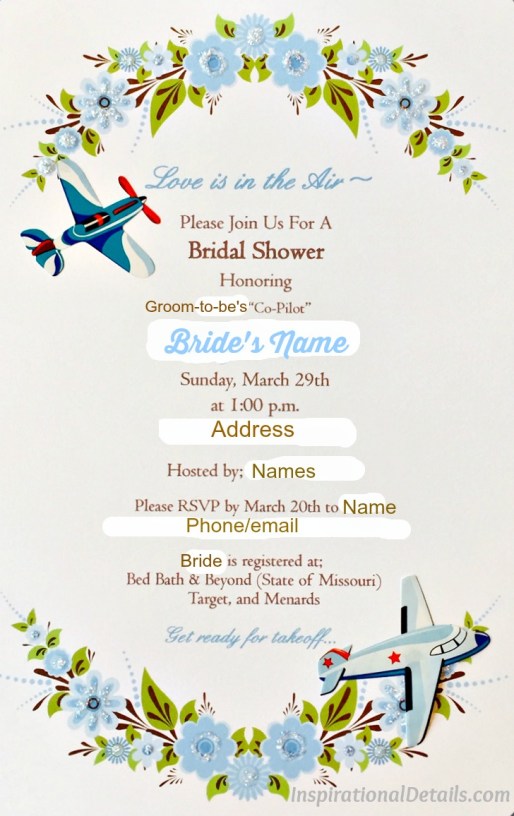 pilot / airline / travel theme bridal shower ideas