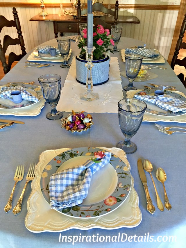 blue and white, gingham table ideas