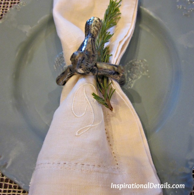 insert herbs in napkin rings